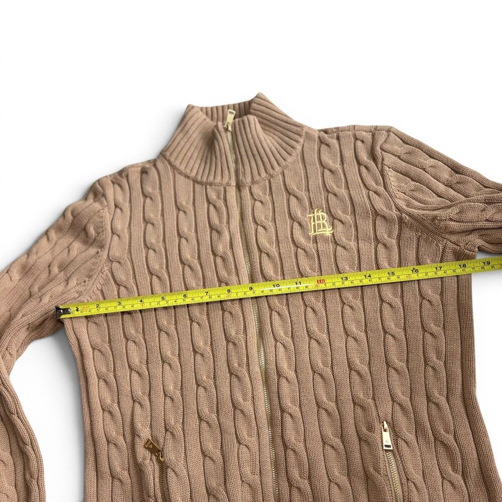 Ralph Lauren Cable-Knit Full-Zip Sweater Jacket Zip Up Brown RL Monogram Large - Picture 4 of 6